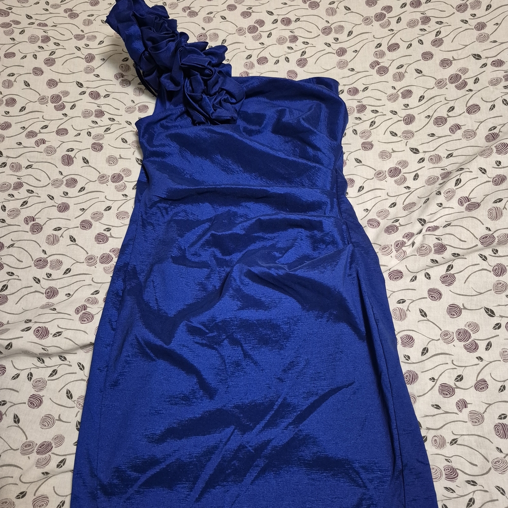 Suzy Shier Royal Blue One-Shoulder Dress